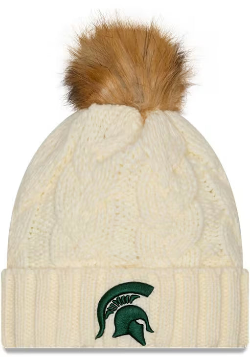 W New Era Knit Hat with Fur Pom - Michigan State Spartans