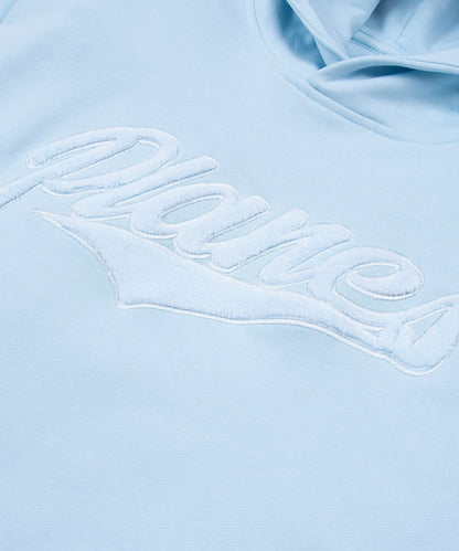 Paper Planes Light Blue Script Fur Oversized Hoodie