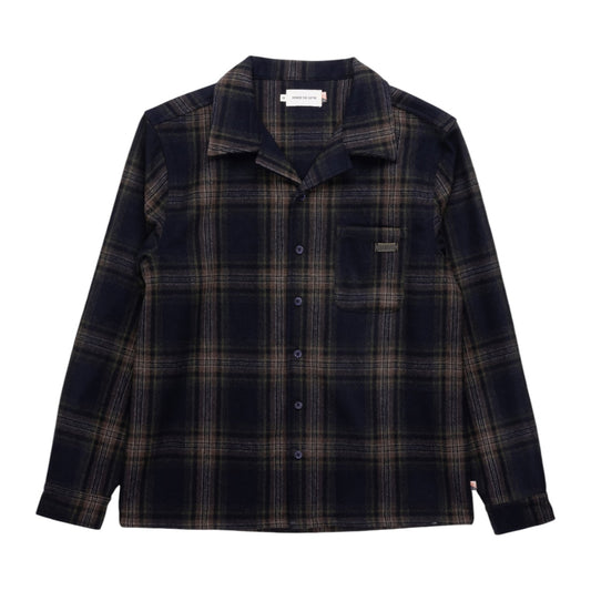 Honor the Gift Plaid Flannel LS Overshirt - Navy