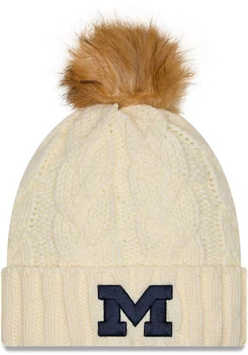 W New Era Knit Hat with Fur Pom - Michigan Wolverines