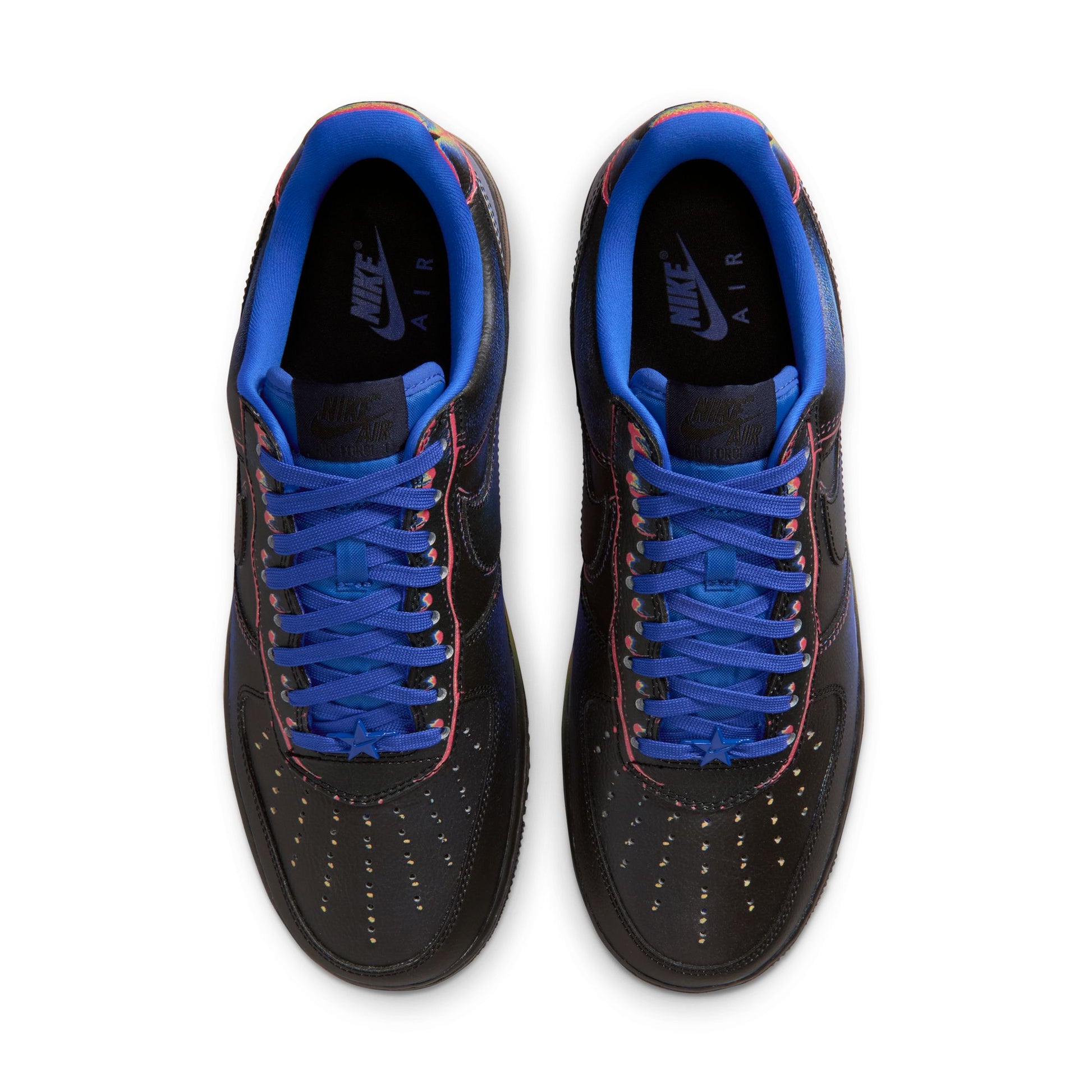 Black sneakers with blue laces on a white background. Nike Air Force 1 Low Retro “Heat Map” - IB6834-001