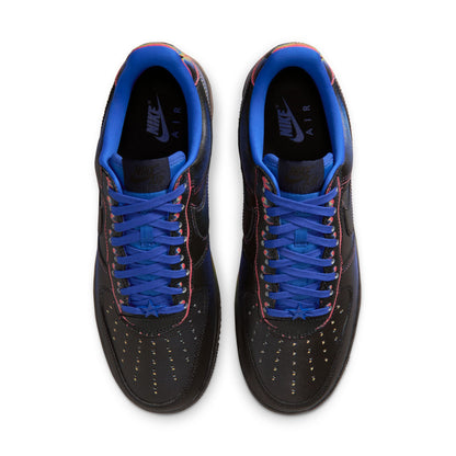 Black sneakers with blue laces on a white background. Nike Air Force 1 Low Retro “Heat Map” - IB6834-001