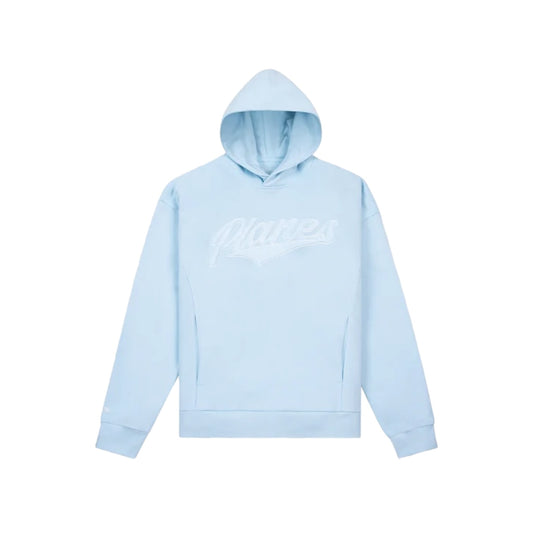 Paper Planes Light Blue Script Fur Oversized Hoodie